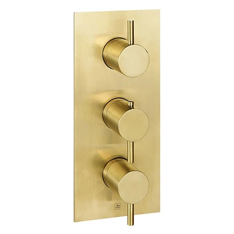 JTP Vos Brushed Brass Triple Outlet Thermostatic Concealed Shower Valve Vertical 1 JTP Vos Brushed Brass Triple Outlet Thermostatic Concealed Shower Valve Vertical