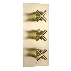 JTP Solex Brushed Brass Triple Outlet Thermostatic Concealed Shower Valve Vertical