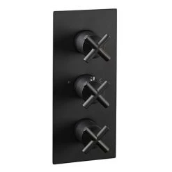 JTP Solex Matt Black Twin Outlet Thermostatic Concealed Shower Valve Vertical