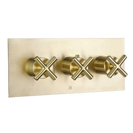 JTP Solex Brushed Brass Triple Outlet Thermostatic Concealed Shower Valve Horizontal 1 JTP Solex Brushed Brass Triple Outlet Thermostatic Concealed Shower Valve Horizontal