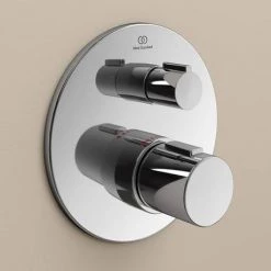 Ideal Standard Ceratherm T100 Chrome Built-In Thermostatic 2 Outlet Round Shower Mixer + Easybox -Concealed Shower Valves Sales A5814AA A1000NU D2 460