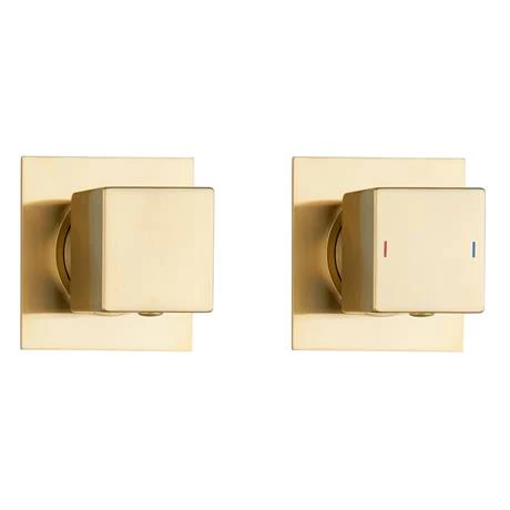 Arezzo Square Brushed Brass Concealed Individual Diverter + Thermostatic Control Shower Valve 2 Arezzo Square Brushed Brass Concealed Individual Diverter + Thermostatic Control Shower Valve - Image 2