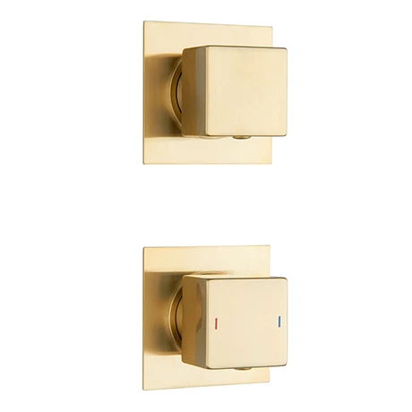 Arezzo Square Brushed Brass Concealed Individual Diverter + Thermostatic Control Shower Valve 1 Arezzo Square Brushed Brass Concealed Individual Diverter + Thermostatic Control Shower Valve