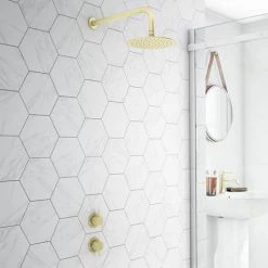 Arezzo Brushed Brass Concealed Individual Stop Tap + Thermostatic Control Shower Valve -Concealed Shower Valves Sales AZBB36 n d3 460