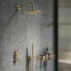 Arezzo Brushed Brass Concealed Individual Diverter + Thermostatic Control Shower Valve -Concealed Shower Valves Sales AZBB39 n d1 460