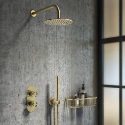 Arezzo Brushed Brass Industrial Style Round Modern Twin Concealed Shower Valve with Diverter -Concealed Shower Valves Sales AZBBIV2 d3 460