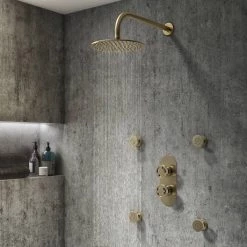 Arezzo Brushed Brass Industrial Style Round Modern Twin Concealed Shower Valve with Diverter -Concealed Shower Valves Sales AZBBIV2 d4 460