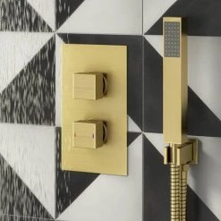 Arezzo Square Modern Twin Concealed Shower Valve with Diverter - Brushed Brass -Concealed Shower Valves Sales AZBBSQSVD detail01 460