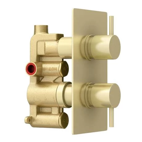 Arezzo Brushed Brass Round Modern Twin Concealed Shower Valve 5 Arezzo Brushed Brass Round Modern Twin Concealed Shower Valve - Image 5