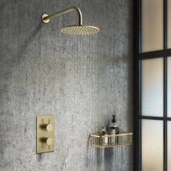 Arezzo Brushed Brass Round Modern Twin Concealed Shower Valve 8 Arezzo Brushed Brass Round Modern Twin Concealed Shower Valve -Concealed Shower Valves Sales AZBBSV n d3 460