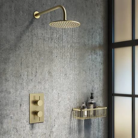 Arezzo Brushed Brass Round Modern Twin Concealed Shower Valve 3 Arezzo Brushed Brass Round Modern Twin Concealed Shower Valve - Image 3