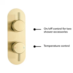 Arezzo Brushed Brass Round Twin Concealed Shower Valve w. Diverter + Oval Faceplate -Concealed Shower Valves Sales AZBBSVDR d4 460