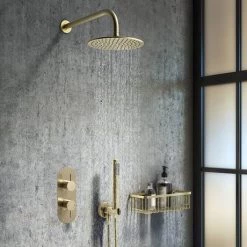 Arezzo Brushed Brass Round Twin Concealed Shower Valve w. Diverter + Oval Faceplate -Concealed Shower Valves Sales AZBBSVDR detailv3 460