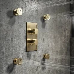 Arezzo Brushed Brass Round Modern Twin Concealed Shower Valve with Diverter -Concealed Shower Valves Sales AZBBSVD d5 460