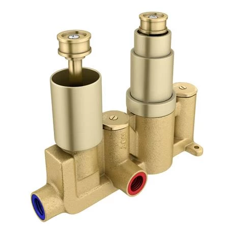 Arezzo Brushed Brass Square Modern Twin Concealed Shower Valve 2 Arezzo Brushed Brass Square Modern Twin Concealed Shower Valve - Image 2