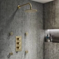 Arezzo Brushed Brass Round Modern Triple Concealed Shower Valve -Concealed Shower Valves Sales AZBBTSV d6 460