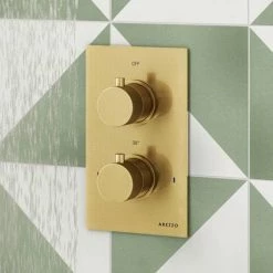 Arezzo Fluted Round Modern Twin Concealed Shower Valve - Brushed Brass -Concealed Shower Valves Sales AZFRV1BB d3 460