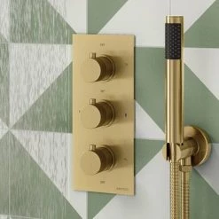 Arezzo Fluted Round Modern Triple Concealed Shower Valve - Brushed Brass -Concealed Shower Valves Sales AZFRV2BB d3 460