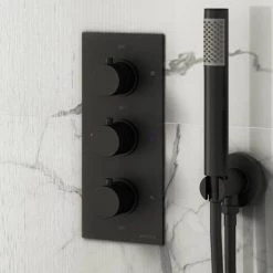 Arezzo Fluted Round Modern Triple Concealed Shower Valve - Matt Black -Concealed Shower Valves Sales AZFRV2MB d6 460