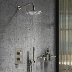 Arezzo Brushed Gunmetal Grey Round Modern Twin Concealed Shower Valve with Diverter -Concealed Shower Valves Sales AZGMSVD nd2 460