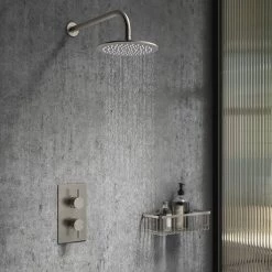 Arezzo Brushed Gunmetal Grey Round Modern Twin Concealed Shower Valve -Concealed Shower Valves Sales AZGMSV n d2 460