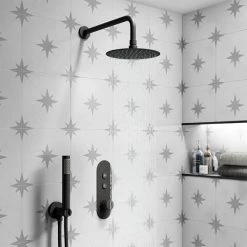 Arezzo Matt Black Industrial Style Push Button Shower Valve (2 Outlets) -Concealed Shower Valves Sales AZPB02RMB d3 460