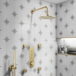 Arezzo Brushed Brass Industrial Style Push Button Shower Valve (3 Outlets) -Concealed Shower Valves Sales AZPB03RBB d4 460