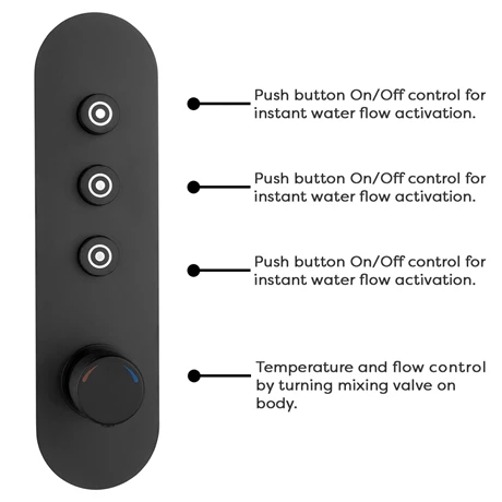 Arezzo Matt Black Industrial Style Push Button Shower Valve (3 Outlets) 2 Arezzo Matt Black Industrial Style Push Button Shower Valve (3 Outlets) - Image 2