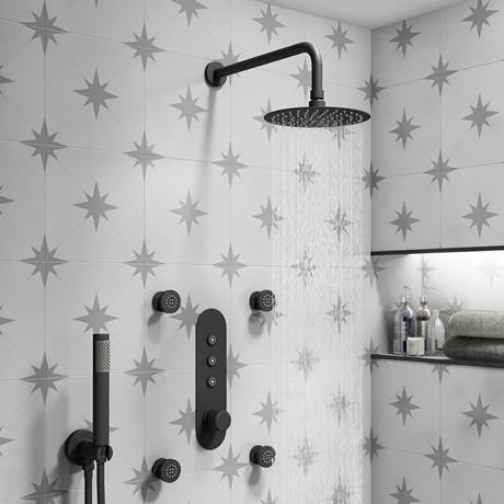 Arezzo Matt Black Industrial Style Push Button Shower Valve (3 Outlets) 4 Arezzo Matt Black Industrial Style Push Button Shower Valve (3 Outlets) - Image 4