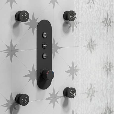 Arezzo Matt Black Industrial Style Push Button Shower Valve (3 Outlets) 5 Arezzo Matt Black Industrial Style Push Button Shower Valve (3 Outlets) - Image 5
