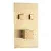 Arezzo Brushed Brass Twin Modern Square Push-Button Shower Valve with 2 Outlets