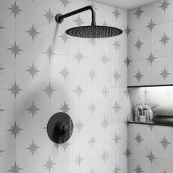 Arezzo Matt Black Round Concealed Dual Thermostatic Shower Valve -Concealed Shower Valves Sales AZSV4MB d4 460