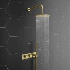 Arezzo Brushed Brass Round Wall Mounted Thermostatic Shower Valve with Handset -Concealed Shower Valves Sales AZSVHBB d3n 460