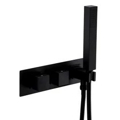 Arezzo Matt Black Square Wall Mounted Thermostatic Shower Valve with Handset