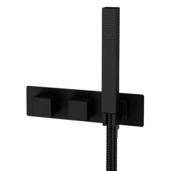 Arezzo Matt Black Square Wall Mounted Thermostatic Shower Valve with Handset -Concealed Shower Valves Sales AZSVHMBSQ d2 460