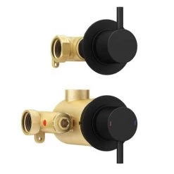 Arezzo Matt Black Concealed Individual Stop Tap + Thermostatic Control Shower Valve -Concealed Shower Valves Sales EG AZ 36AB n d3 460