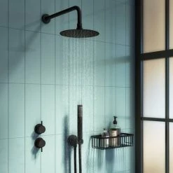 Arezzo Matt Black Concealed Individual Diverter + Thermostatic Control Shower Valve -Concealed Shower Valves Sales EG AZ 39AB n d1 460