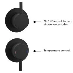 Arezzo Matt Black Concealed Individual Diverter + Thermostatic Control Shower Valve -Concealed Shower Valves Sales EG AZ 39AB n d3 460