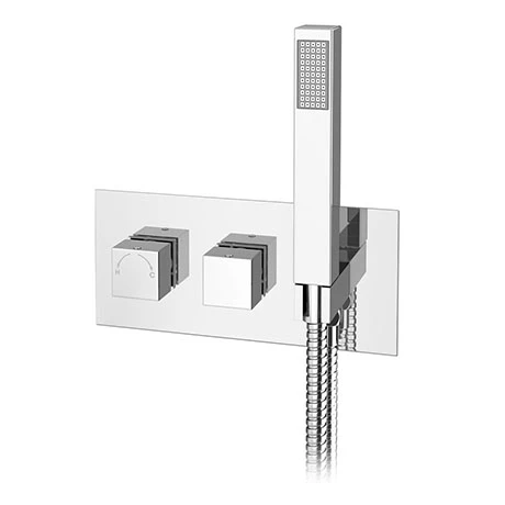 Milan Modern Square Concealed Thermostatic 2-Way Shower Valve with Handset 1 Milan Modern Square Concealed Thermostatic 2-Way Shower Valve with Handset