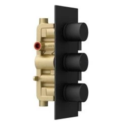 Arezzo Round Modern Triple Concealed Shower Valve - Matt Black -Concealed Shower Valves Sales RTSV BLK n d5 460