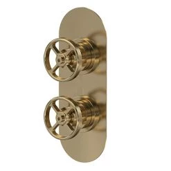 Hudson Reed Revolution Industrial Twin Concealed Thermostatic Shower Valve with Diverter - Brushed Brass - SIWTW802