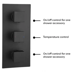 Arezzo Square Modern Triple Concealed Shower Valve - Matt Black -Concealed Shower Valves Sales STSV BLK nw d1 460