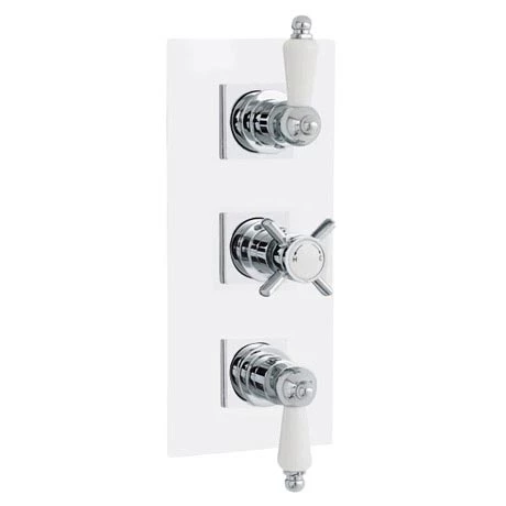 Traditional Triple Concealed Thermostatic Shower Valve with Diverter & Rectangular Plate 1 Traditional Triple Concealed Thermostatic Shower Valve with Diverter & Rectangular Plate