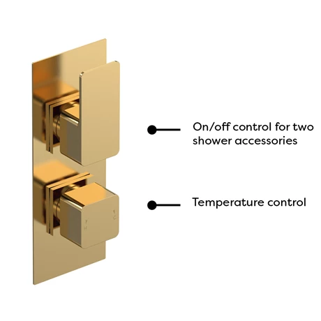 Venice Cubo Twin Thermostatic Shower Valve with Diverter - Brushed Brass 2 Venice Cubo Twin Thermostatic Shower Valve with Diverter - Brushed Brass - Image 2