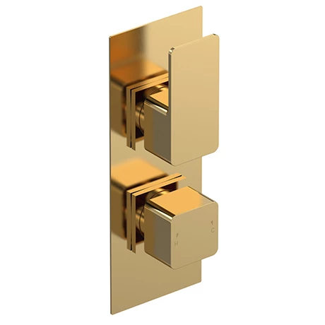 Venice Cubo Twin Thermostatic Shower Valve with Diverter - Brushed Brass 1 Venice Cubo Twin Thermostatic Shower Valve with Diverter - Brushed Brass