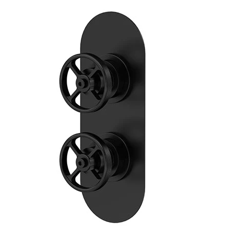 Hudson Reed Revolution Industrial Twin Concealed Thermostatic Shower Valve with Diverter - Matt Black -SIWTW402 1 Hudson Reed Revolution Industrial Twin Concealed Thermostatic Shower Valve with Diverter - Matt Black -SIWTW402